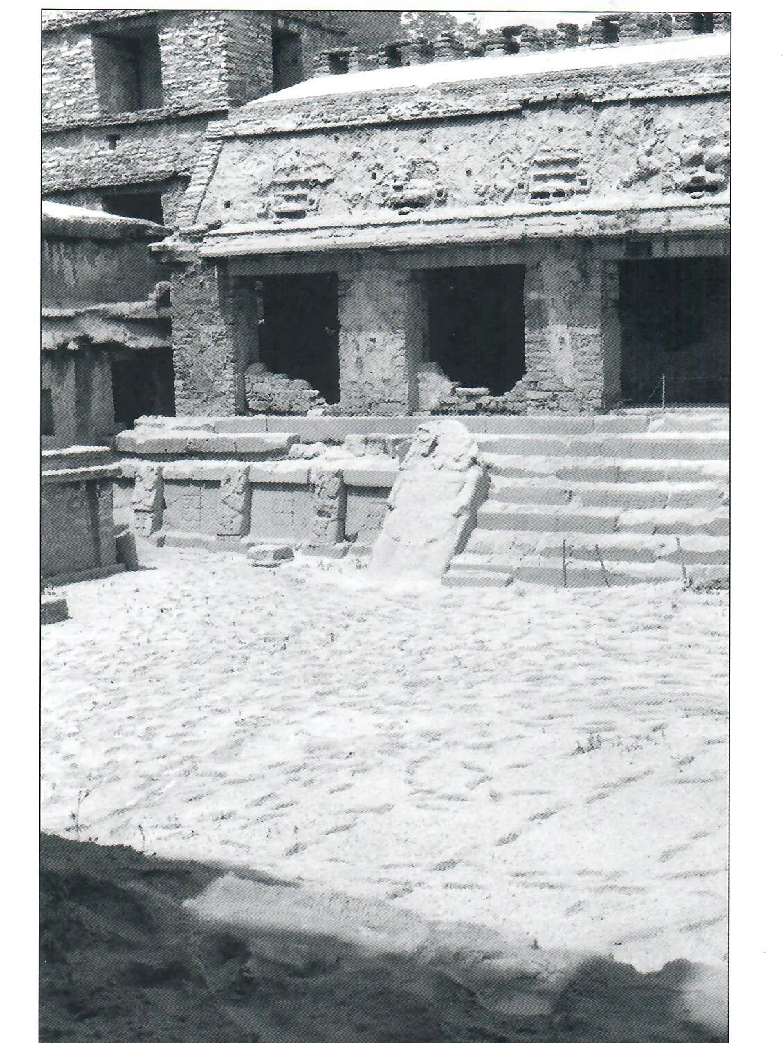 Ashfall in front of House C in the Palace at Palenque
