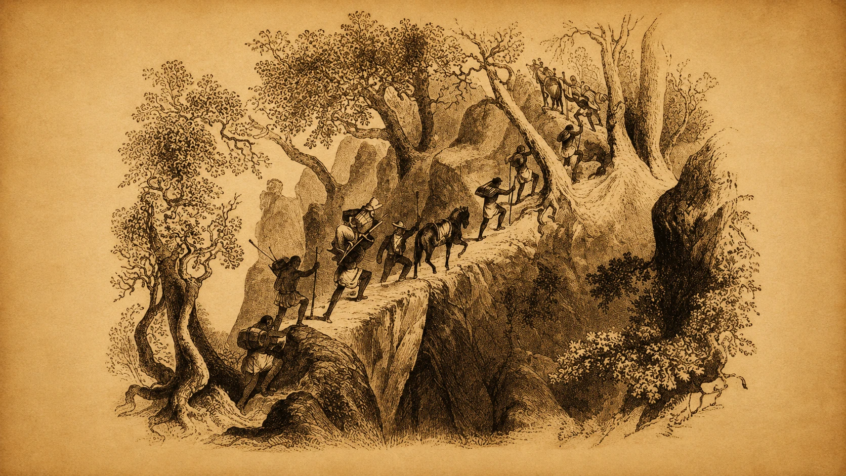 Arduous Journey to Palenque, Drawing by Catherwood
